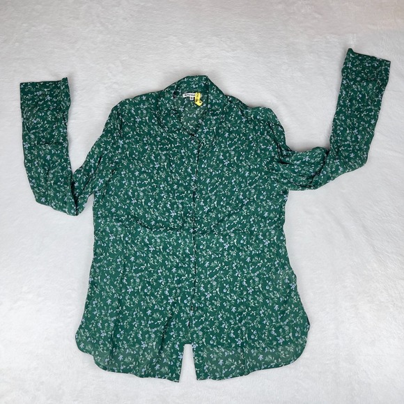 Reformation Violet Crepe Blouse Womens Medium Green Rosemary Floral Button Up - Picture 1 of 8